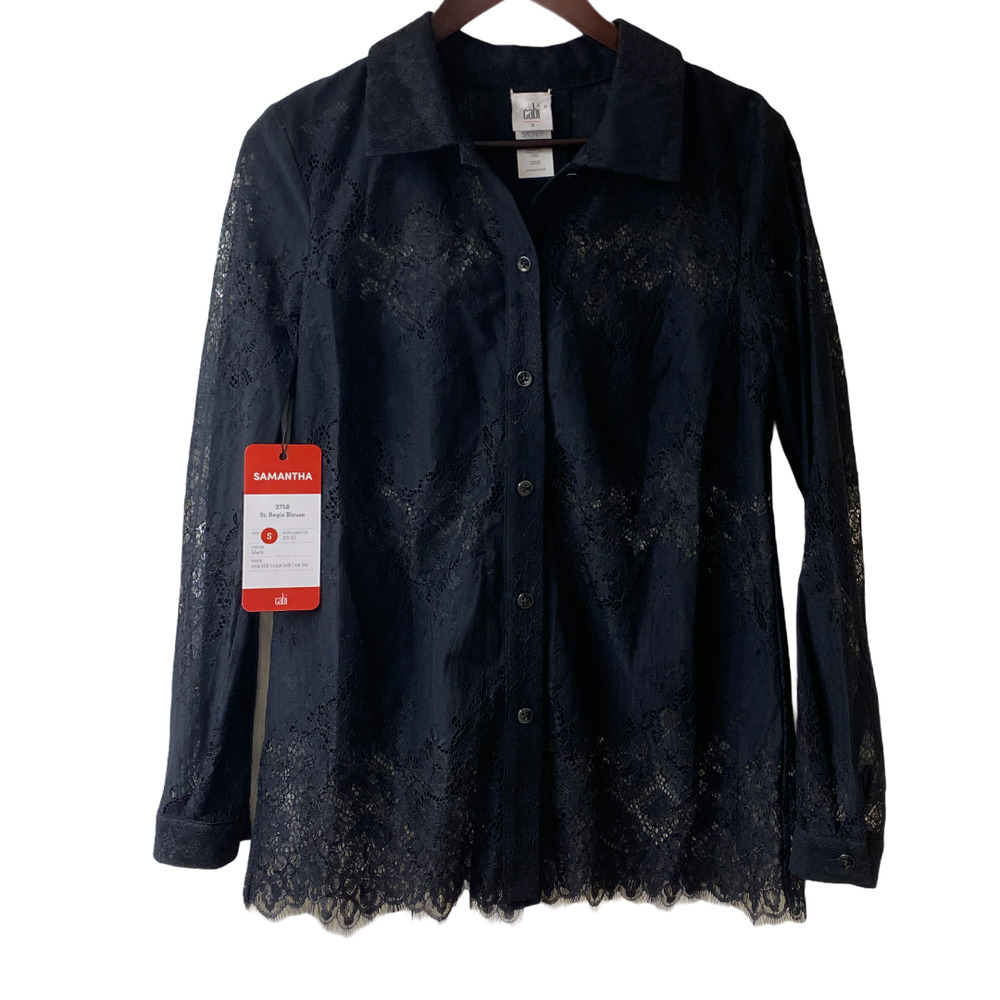 CAbi St. Regis Blouse Black Sheer Top #3758 sz S